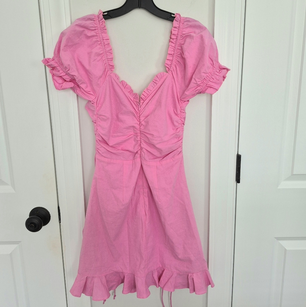 Rose Hill Pink Cinched Ruffle Dress Costume Party Gift Sexy Spring Summer Travel - Picture 10 of 10